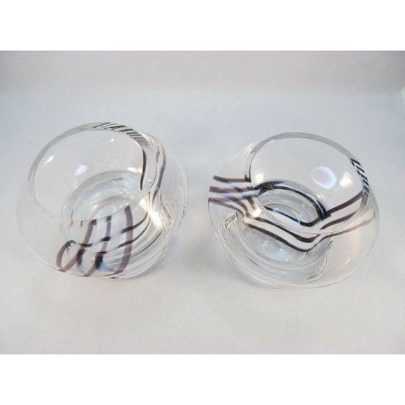 Caithness Black and White Striped Glass Tea Light Holder set of 2 - Picture 3 of 12